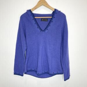 La Vicunita 100% Baby Alpaca Hooded Sweater Womens Medium Purple Blue